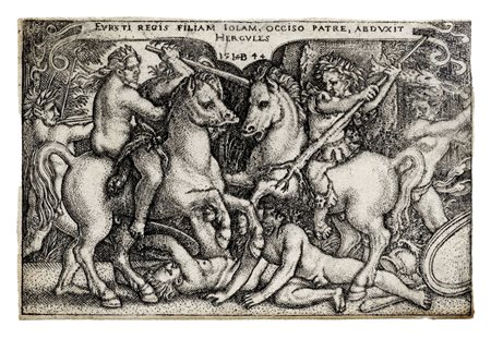 Hans Sebald Beham, Ercole rapisce Iole. 1544. Bulino. mm 52x78. Bartsch,...