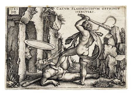 Hans Sebald Beham, Ercole e Caco. 1545. Bulino. mm 50x73. Bartsch, VIII, 104....
