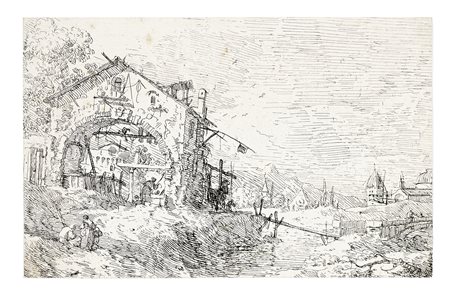 Antonio Canal (detto il Canaletto), Paesaggio con donna al pozzo. Pasquali,...