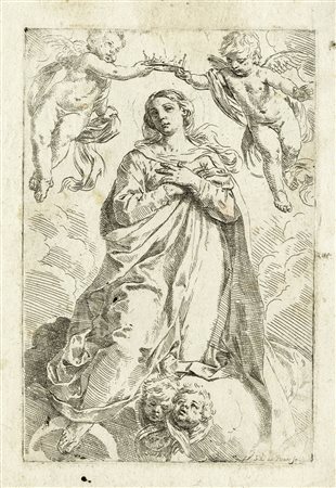 Simone Cantarini, La Vergine incoronata. 1640 ca. Acquaforte. mm 211x141....