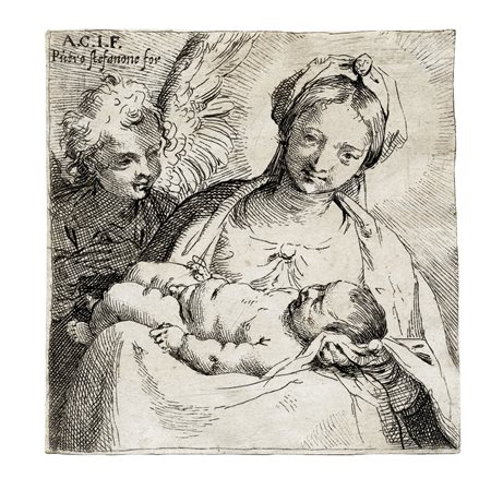 Agostino Carracci, Madonna col Bambino e un angelo. 1590-1595 ca. Acquaforte....