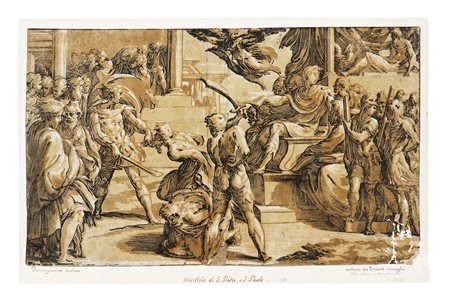 Antonio da Trento, Martirio di due santi. 1527-1530 ca. Xilografia a tre...