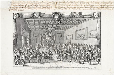 Stefano Della Bella, Il banchetto dei Piacevoli. 1627. Acquaforte. mm...
