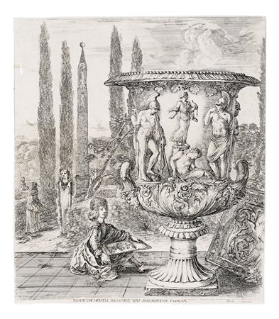 Stefano Della Bella, Romae in hortis medicaeis vas marmoreum eximium (Il vaso...