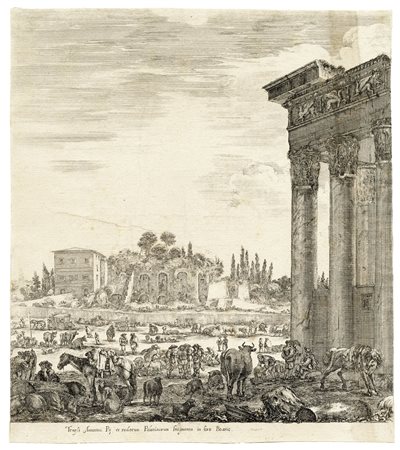 Stefano Della Bella, Templi Antonini Pii, et rudorum Palatinorum fragmenta in...