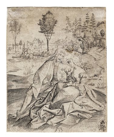 Meister MZ, Coppia di innamorati. 1500-1503. Bulino. mm 148x120. Bartsch, VI,...