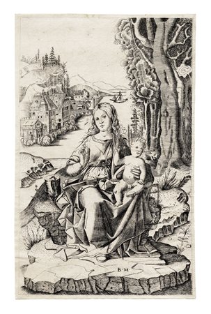Benedetto Montagna [da], Madonna col Bambino in un paesaggio. 1540 ca....