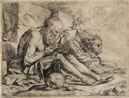 Jusepe (de) Ribera, San Gerolamo in lettura. 1624. Acquaforte, bulino e...