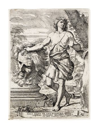 Ferrantes Rosatti, David con la testa di Golia. 1649. Acquaforte. mm 249x184....