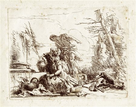 Giovanni Battista Tiepolo, Donna con le braccia incatenate e quattro figure....