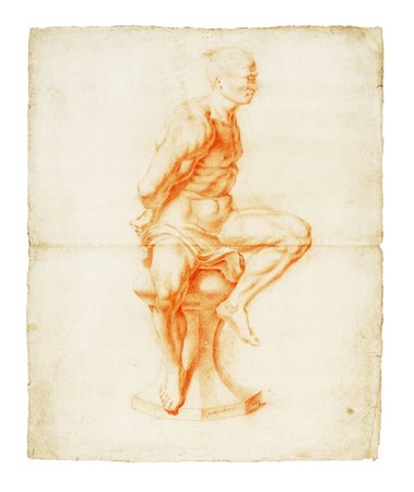 Anonimo del XVIII secolo, Studio per moro seduto. Matita rossa su carta...