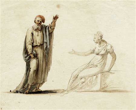 Pelagio Palagi [attribuito a], Studio per due figure teatrali. Penna e...