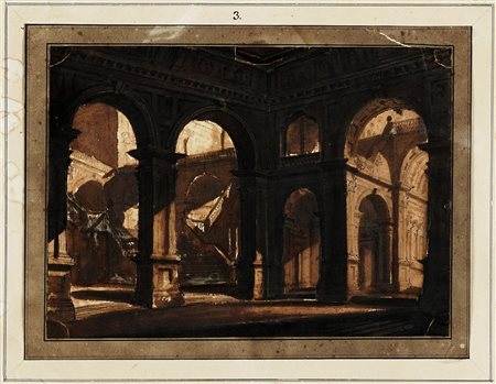Carlo Zucchi, Prospettiva con archi e scale. 1819-1820 ca. Penna e inchiostro...