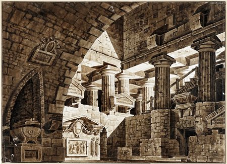 Carlo Zucchi, Luogo sotterraneo (Scenografia all'antica con resti di...
