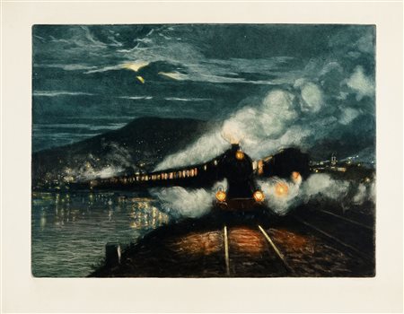 Lionello Balestrieri, Treno di notte. 1910 ca. Acquaforte e acquatinta a...