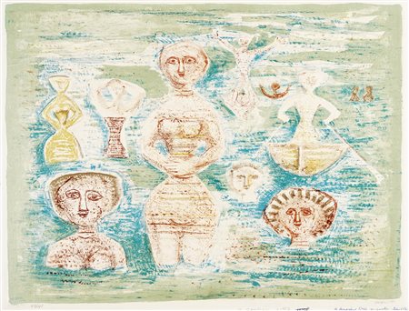 Massimo Campigli, Le bagnanti. 1955. Litografia. mm 475x620. Foglio: mm...
