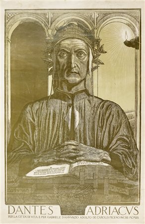 Adolfo De Carolis, Dante Adriacus. 1920. Xilografia a due legni. mm 910x600....