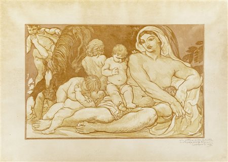 Adolfo De Carolis, Figura femminile velata con bambini e cavallo. 1922 ca....