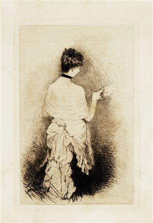 Giuseppe De Nittis, Lotto composto di 2 incisioni. 1880-84. 1) Jeune femme o...