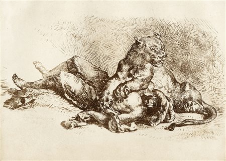 Eugéne Delacroix, Lionne Dechirant la Poitrine d'un Arabe (Leonessa che...