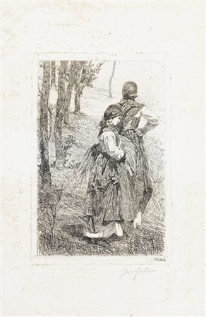 Giovanni Fattori, Le gabbrigiane. Acquaforte su zinco. mm 336x222. Foglio: mm...
