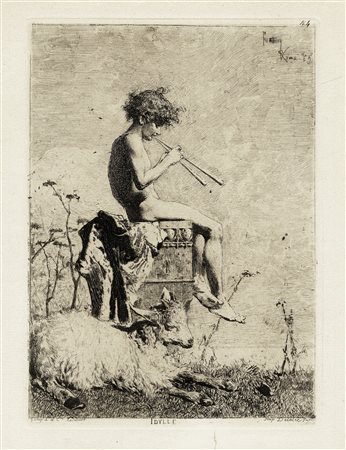 Mariano Fortuny y Marsal, Idylle (Idillio). post 1865. Acquaforte su carta...