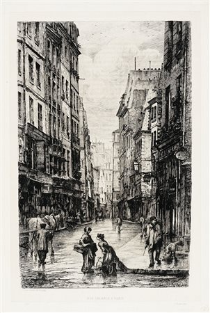 Lucien Gautier, Lotto composto di 3 incisioni su Parigi. 1883-90. 1) Rue...