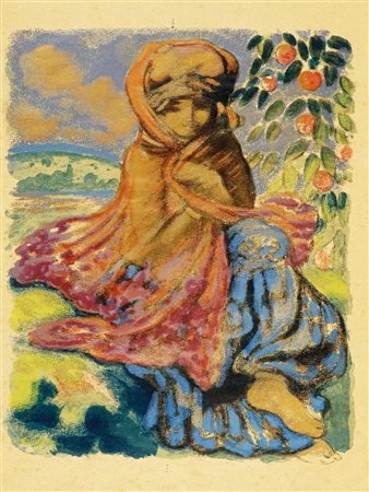 Georges Manzana-Pissarro, L'adolescente orientale. Zincografia a colori con...