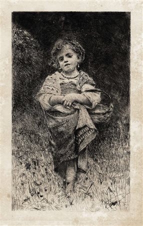 Francesco Paolo Michetti, L'Enfant Au Panier. 1875 ca. Acquaforte su carta...