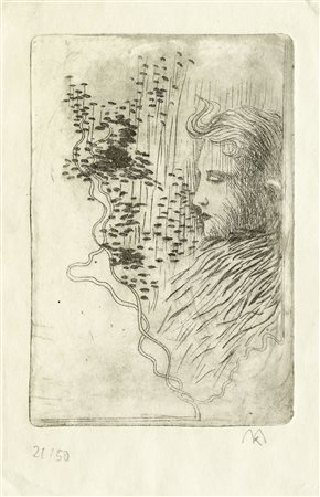 Koloman Moser [after], Cartolina con volto femminile e motivi floreali. 1946....