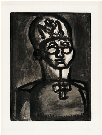 Georges Rouault, Loin du sourire de Reims. 1922. Acquatinta e rotella. mm...