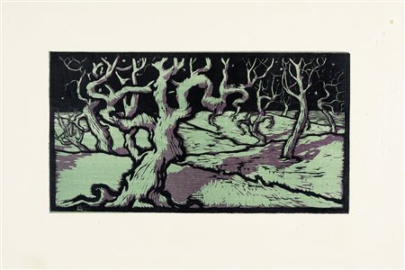 Luigi Servolini, Lotto composto di 2 xilografie. 1927. 1) Danza di alberi....