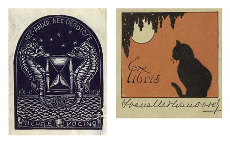 Autori vari, Lotto composto di 57 ex libris e targhette provenienti da...