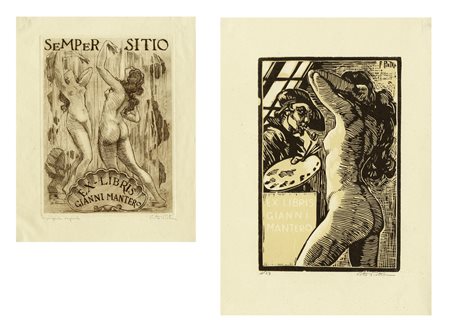 Autori vari, Lotto composto di 4 ex libris per Gianni Mantero. 1) Pietra P.,...