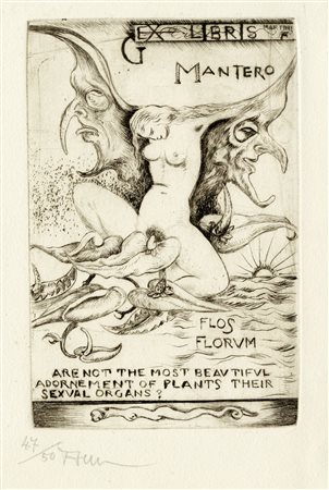 Alberto Martini, Ex libris per G. Mantero. Flos florum. Acquaforte. mm...