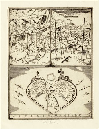 Endre Vedász, Lotto composto di 5 ex libris per Gianni Mantero. 1938....