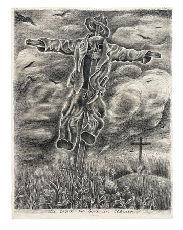 Michel Fingesten, La croix au bord du chemin - Disegno preparatorio per La...