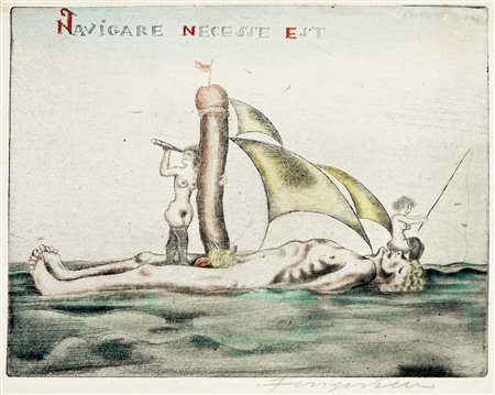 Michel Fingesten, Navigare Necesse Est. Puntasecca e rotella con ritocchi...