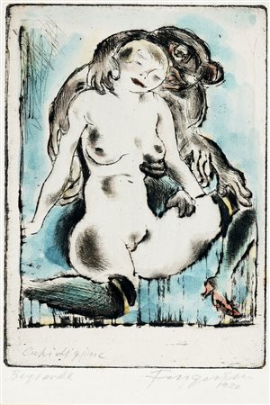 Michel Fingesten, Cupidigine. 1920. Puntasecca con ritocchi manuali ad...