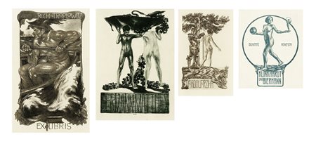 Alois Kolb, Lotto composto di 15 ex libris. 1900-20. Raccolta di 15 incisioni...