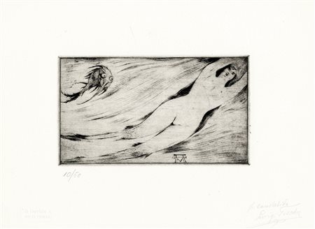 Alberto Martini, La sirena. Acquaforte. mm 115x195. Foglio: mm 255x355....