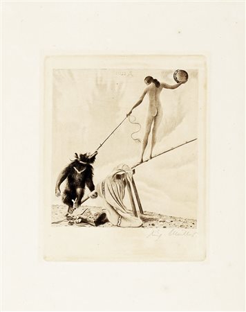 Richard Müller, Auf der Schaukel (Sull'altalena). 1922. Puntasecca carta...