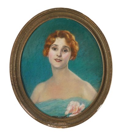 Achille Beltrame, Ritratto di Contessa. 1920 ca. Pastelli su carta. mm...