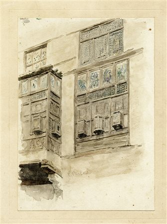 Cesare Biseo, Mashrabiya. 1870-80 ca. Matita e acquerelli su carta. mm...