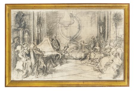 Luigi Cavalieri, Scena galante d'interno. Matita su carta. mm 610x980....