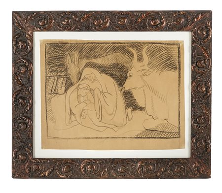 Elisabeth Chaplin, Natività. 1980 ca. Carboncino su carta bruna. mm 400x535....