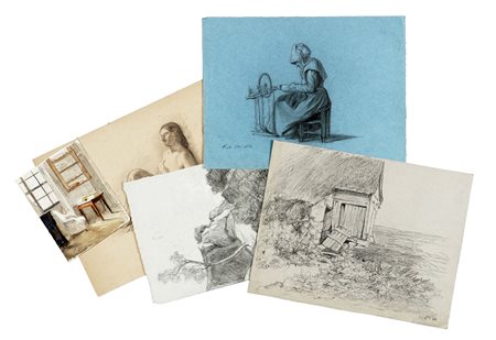 Théophile Narcisse Chauvel, Lotto composto di 13 disegni. 1860-65. Raccolta...