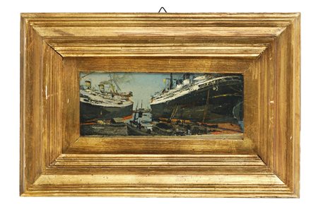 Domenico De Bernardi, Il Roma ed il Biancamano a Genova. 1929. Olio su...