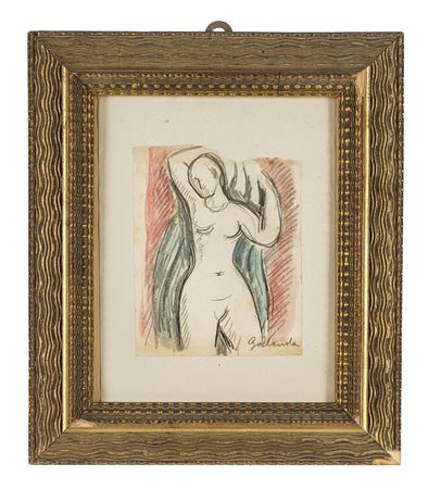 Mikulás Galanda, Nudo femminile. Matita, pastello, acquerello e carboncino su...