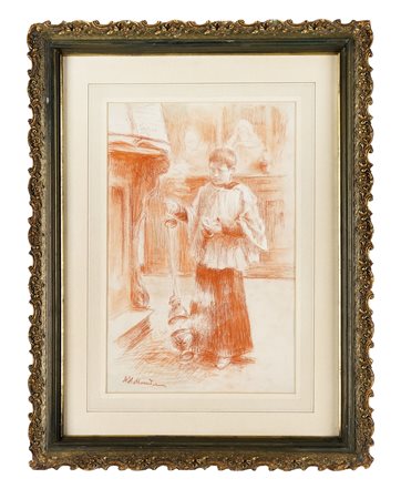 Alphons Hollaender, Il chirichetto. 1900 ca. Sanguigna e matita su carta. mm...